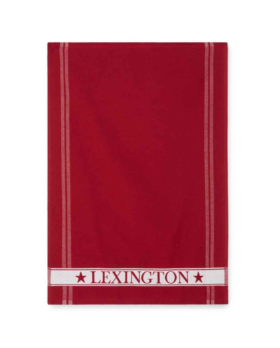 Koti Lexington Company | Organic Cotton Terry Kitchen Towel With Side Stripes, Red/White