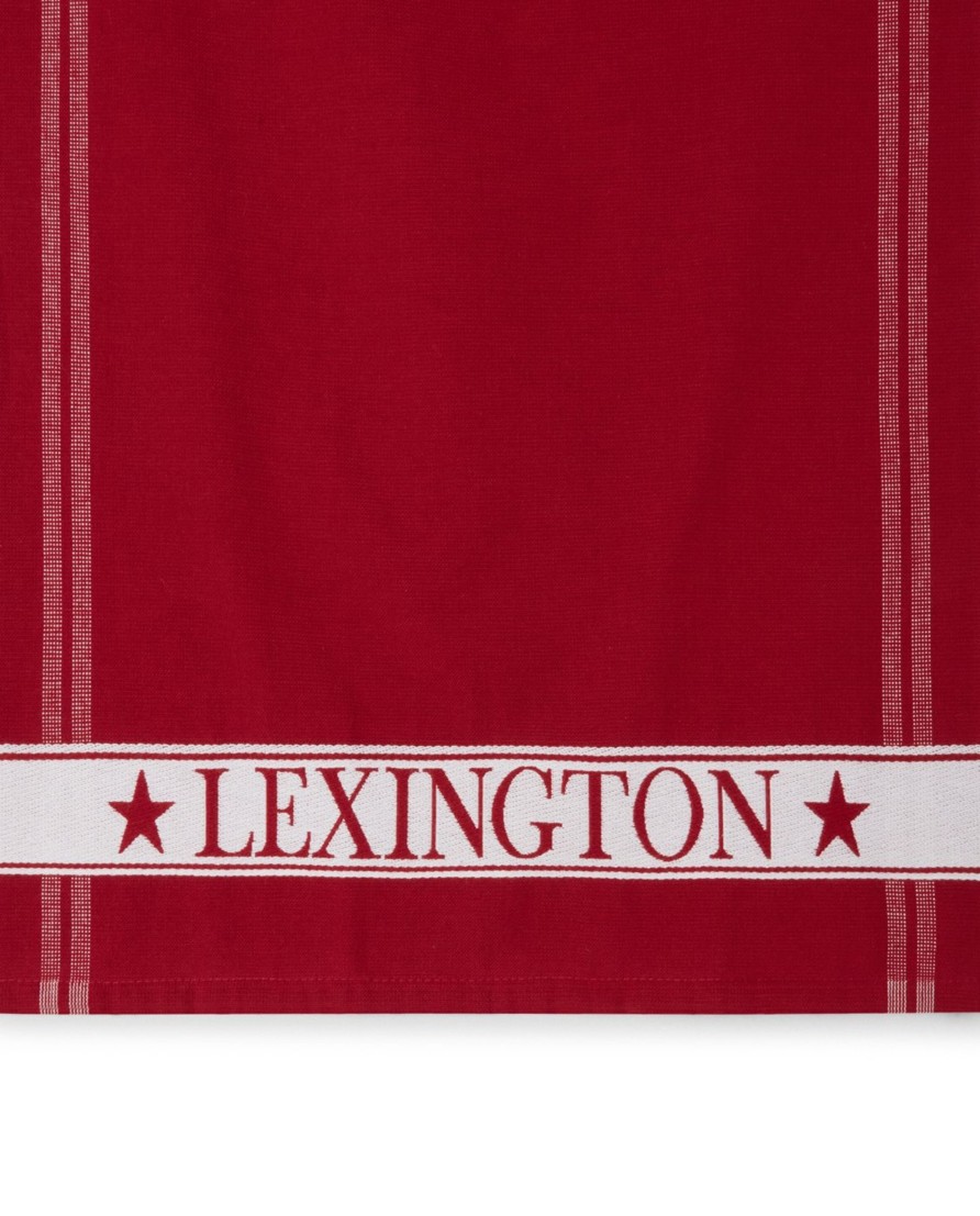 Koti Lexington Company | Organic Cotton Terry Kitchen Towel With Side Stripes, Red/White