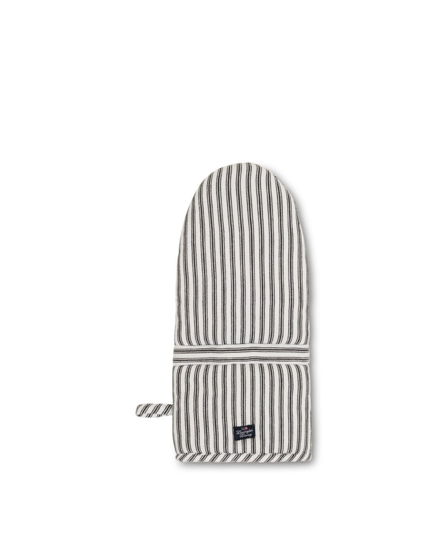 Koti Lexington Company | Icons Cotton Herringbone Striped Mitten, Black/White