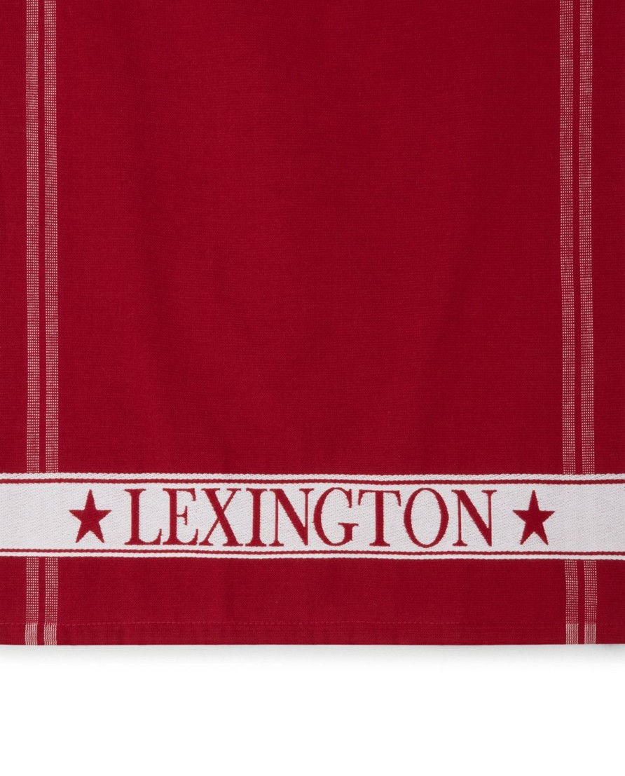 Joulu Lexington Company | Organic Cotton Terry Kitchen Towel With Side Stripes, Red/White