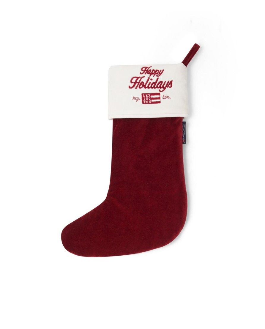 Joulu Lexington Company | Happy Holidays Organic Cotton Velvet Stocking, Red/White