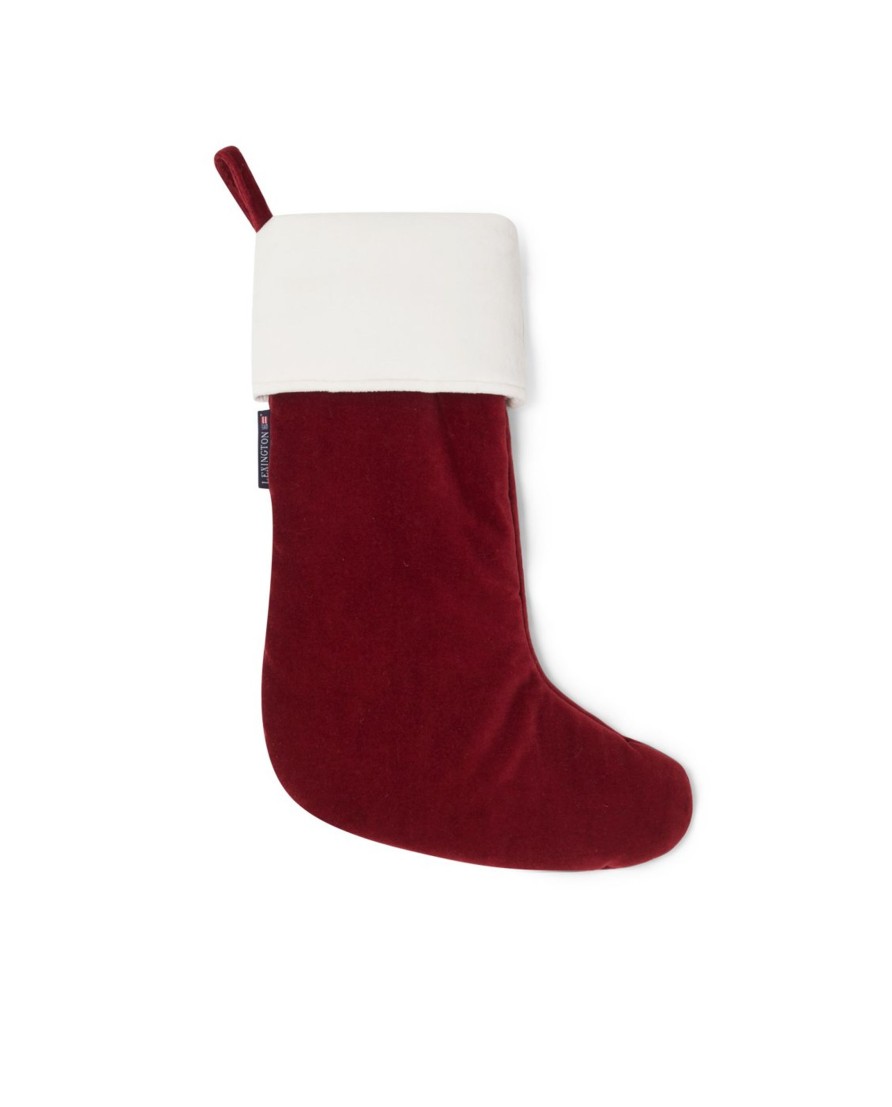 Joulu Lexington Company | Happy Holidays Organic Cotton Velvet Stocking, Red/White