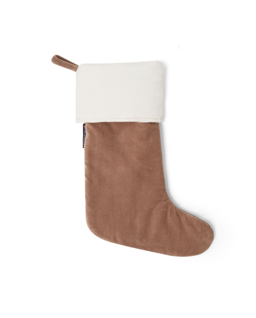 Joulu Lexington Company | Happy Holidays Organic Cotton Velvet Stocking, Beige/White