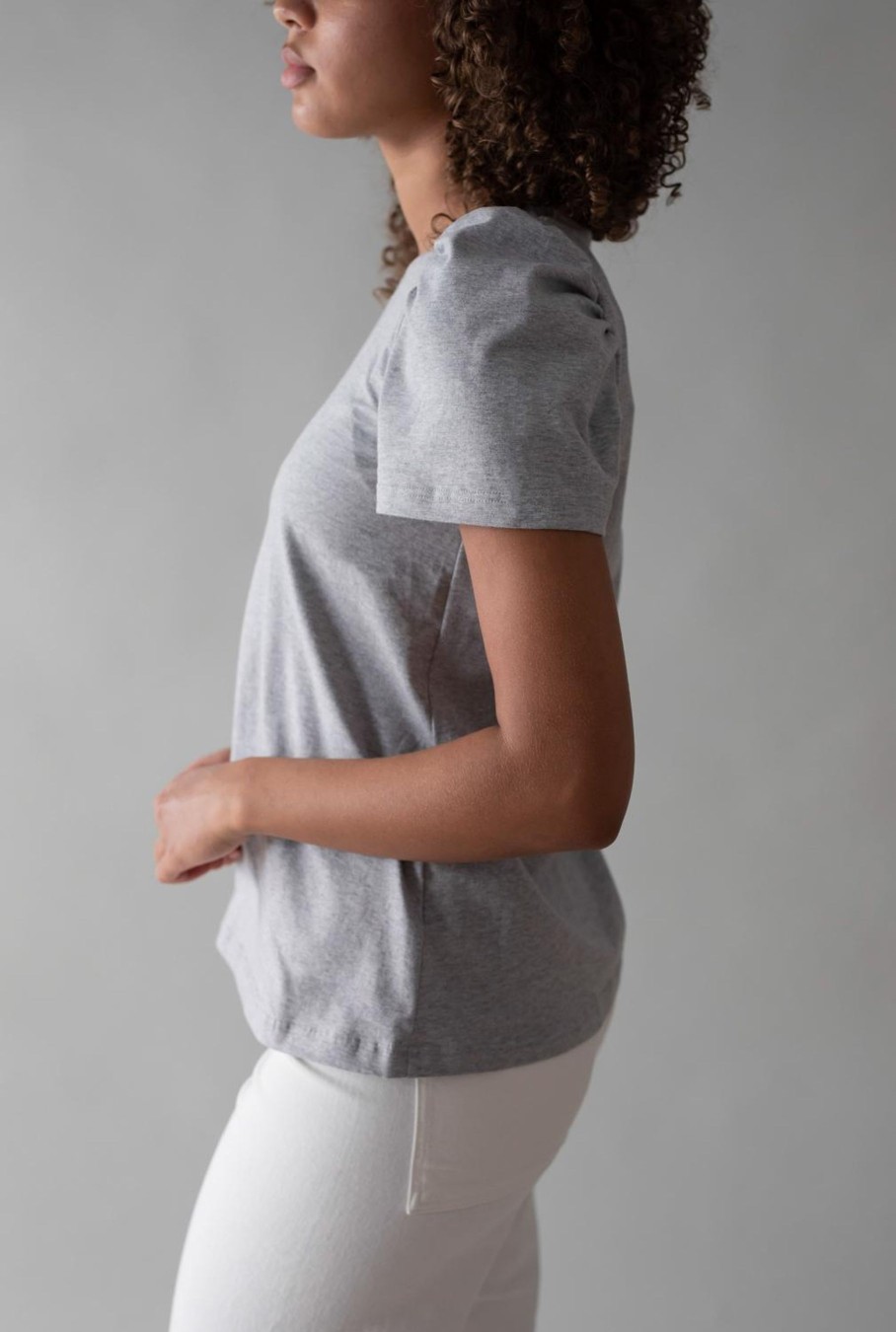 Vaatteet GAUHAR Helsinki | T-Shirt Puff Shoulder, Grey Melange