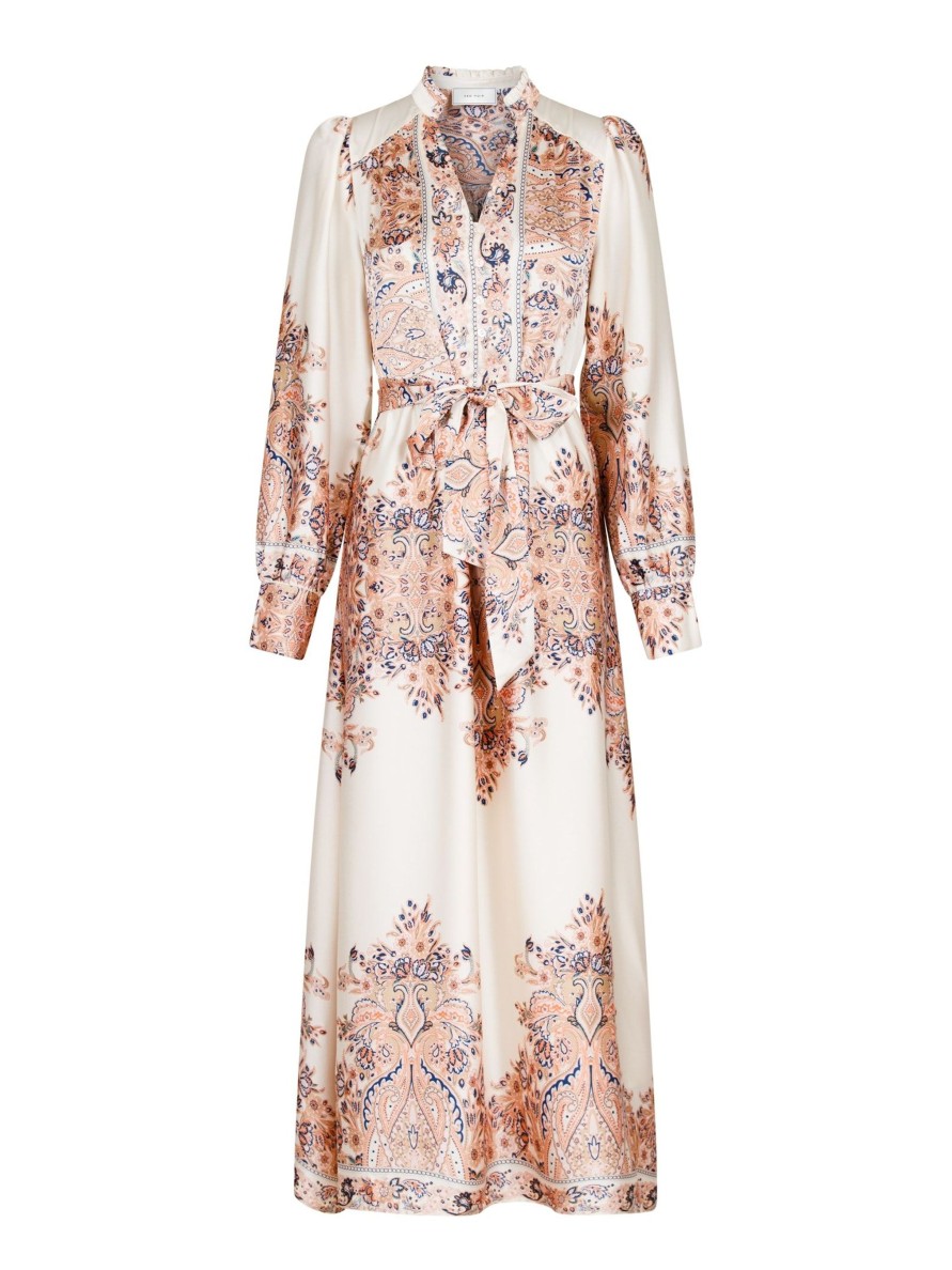 Vaatteet Neo Noir | Nova Paisley Border Dress, Creme