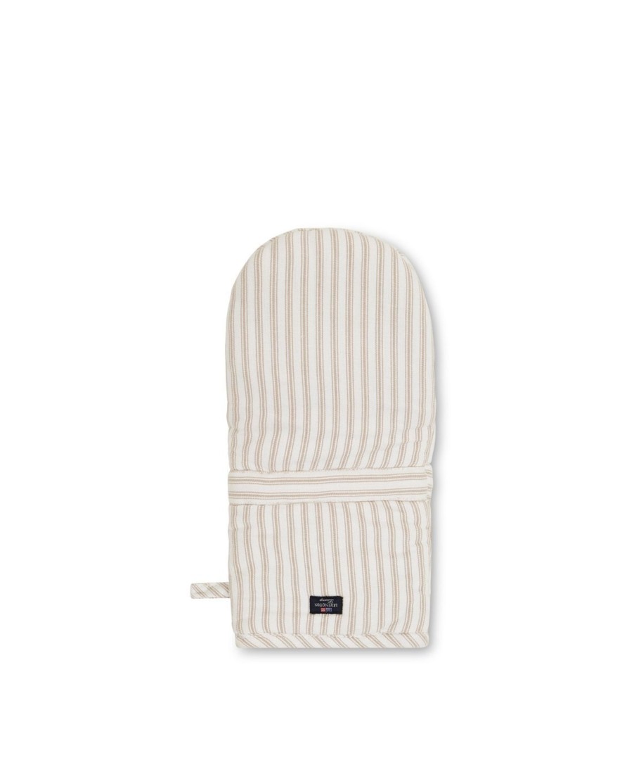 Koti Lexington Company | Icons Cotton Herringbone Striped Mitten, Beige/White