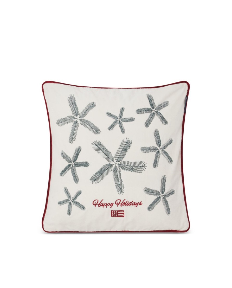 Joulu Lexington Company | Spruce Star Organic Cotton Velvet Pillow Cover 50X50, White/Green/Red