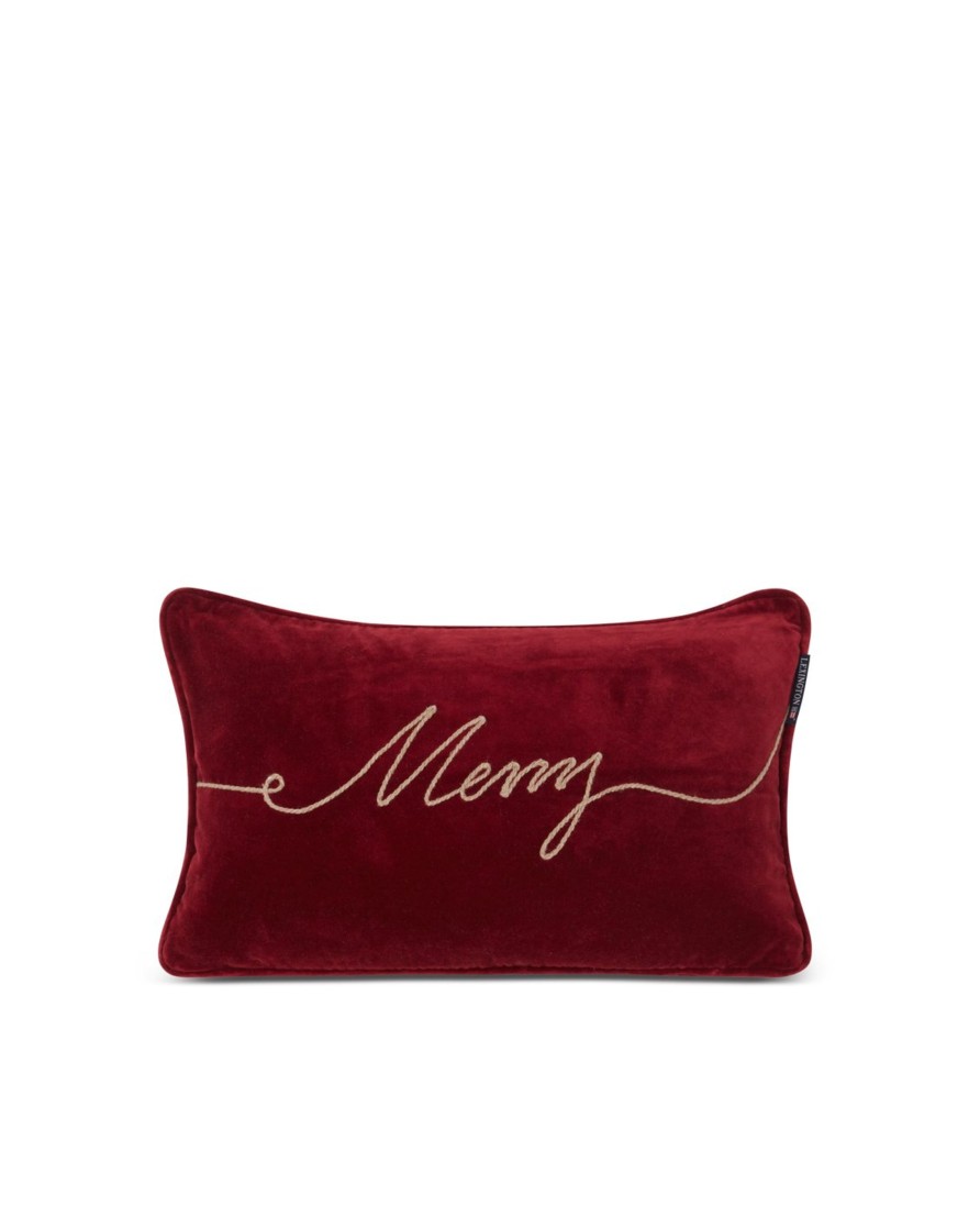 Joulu Lexington Company | Merry Organic Cotton Velvet Pillow 50X30, Red