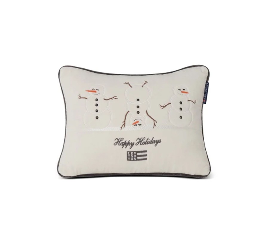 Koti Lexington Company | Snowmen Organic Cotton Velvet Pillow 40X30, Snow White/Dark Gray