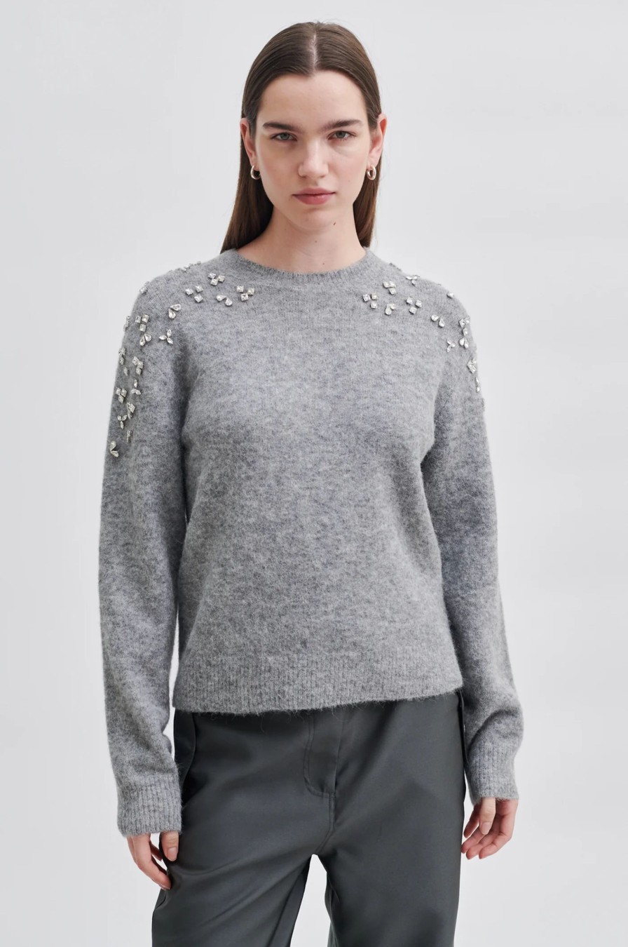 Vaatteet Second Female | Sparkling Knit O-Neck, Grey Melange