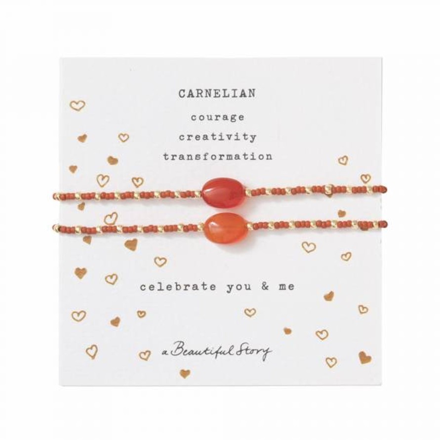 Kengat&Asusteet A Beautiful Story | Gemstone Card You&Me Carnelian Gold Bracelet