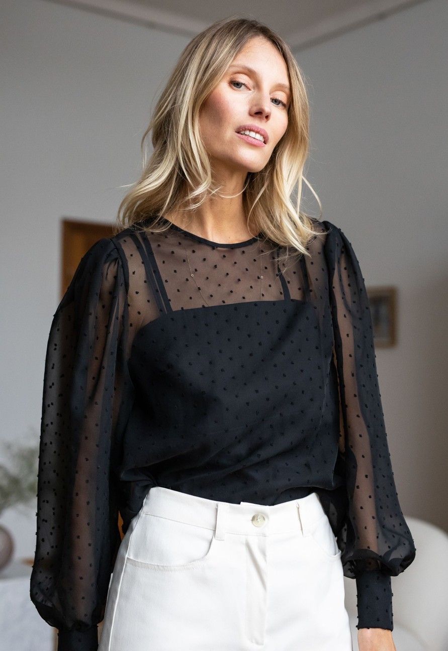 Vaatteet GAUHAR Helsinki | Tulle Sleeve Shirt, Black