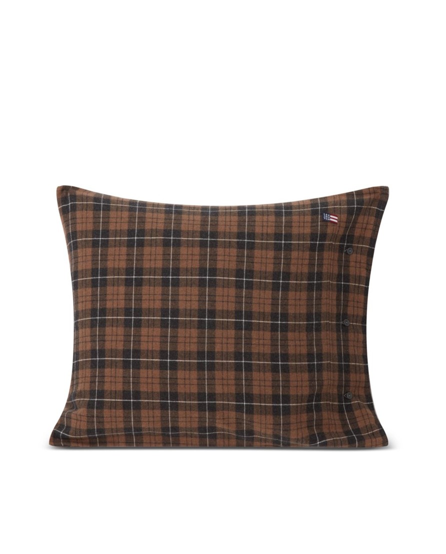 Koti Lexington Company | Checked Cotton Flannel Pillow Cover, Brown/Dark Gray