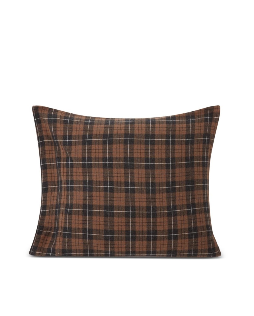 Koti Lexington Company | Checked Cotton Flannel Pillow Cover, Brown/Dark Gray