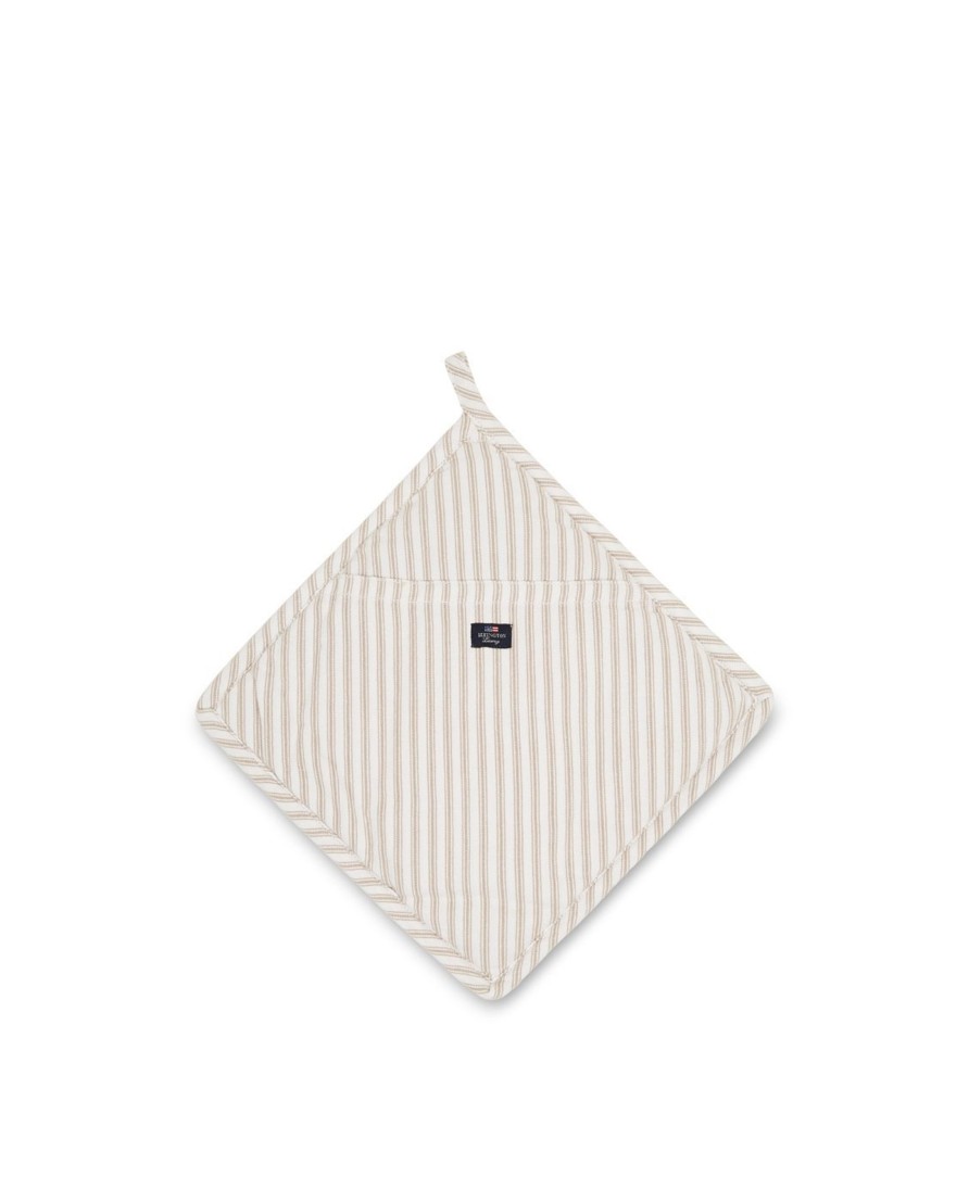 Koti Lexington Company | Icons Cotton Herringbone Striped Potholder, Beige/White