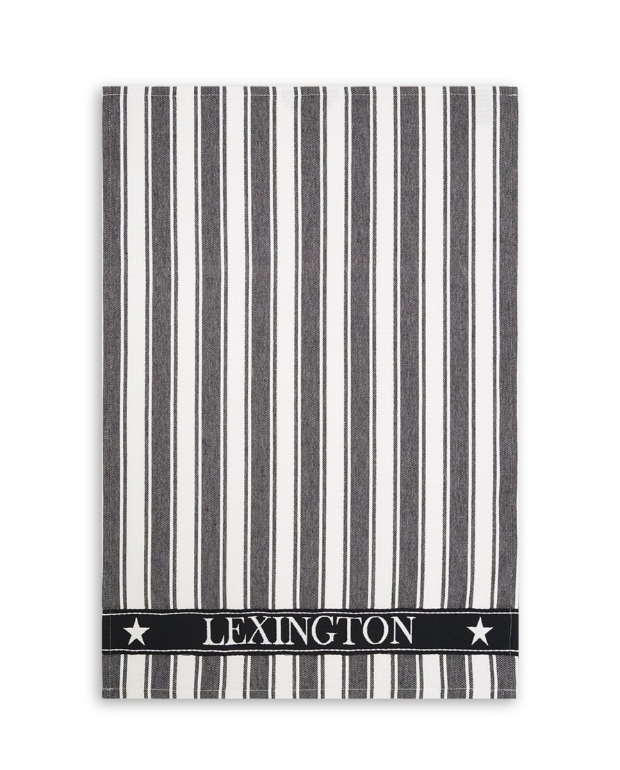 Koti Lexington Company | Icons Cotton Twill Waffle Stripe Kitchen Towel, Black/White