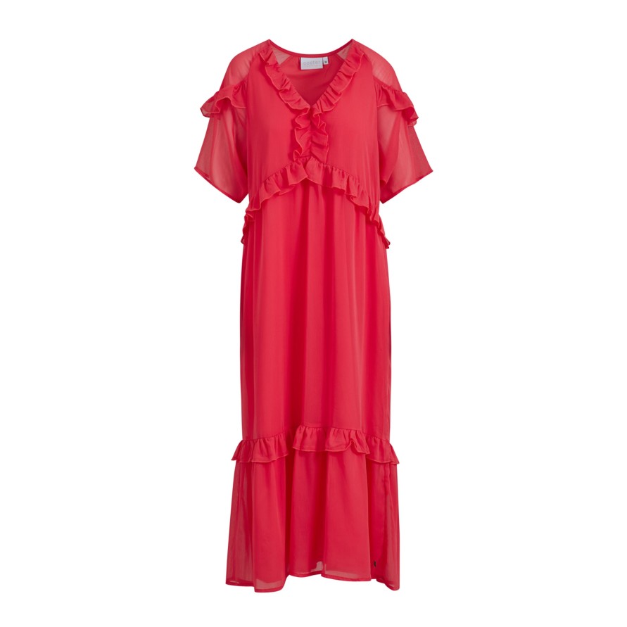 Vaatteet Coster Copenhagen | Long Dress With Frills, Coral Pink