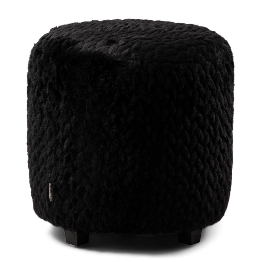 Koti Rivièra Maison | Silver Creek Footstool Fur, Black