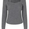 Vaatteet Second Female | Palula Knit Open Neck, Grey Melange