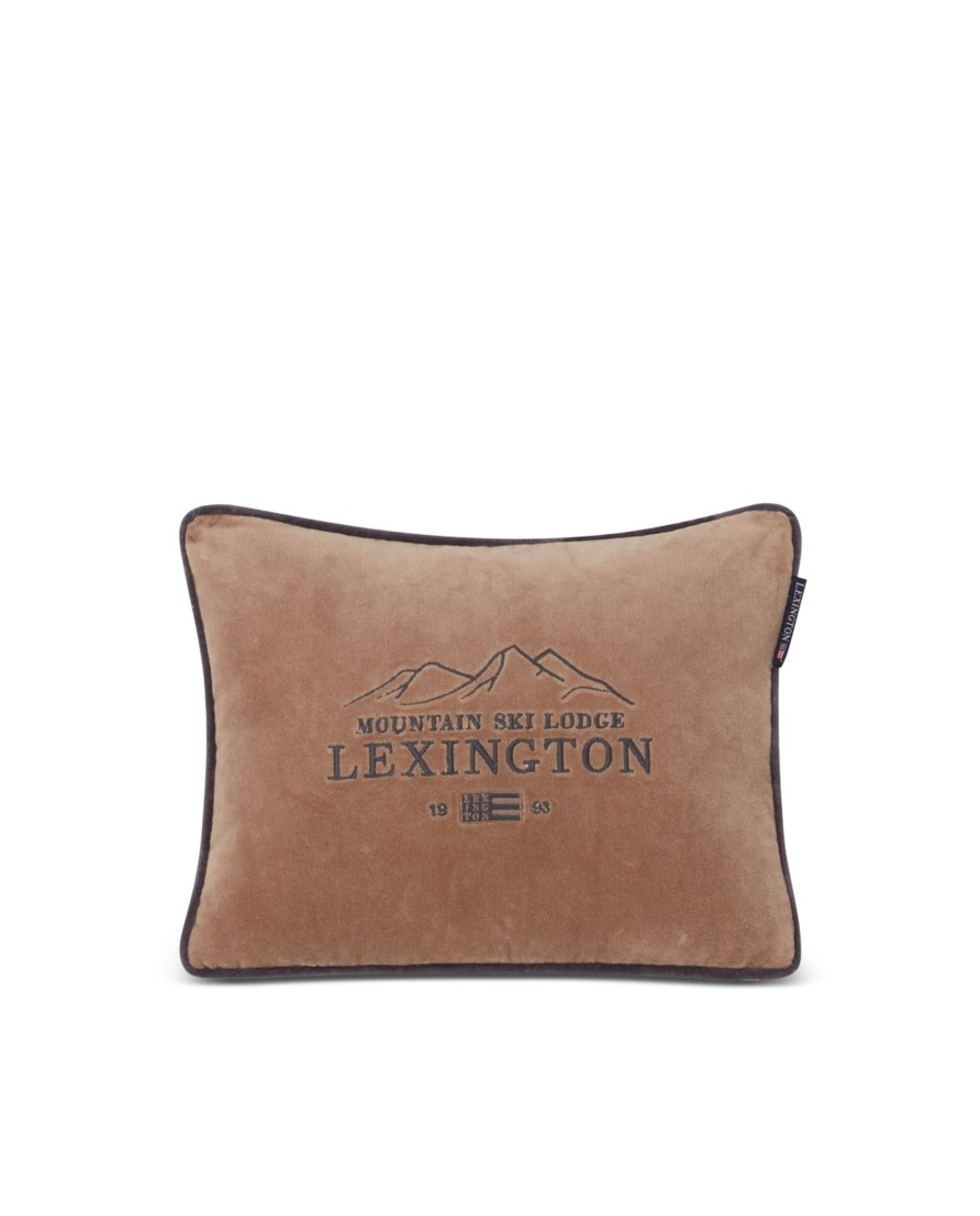 Joulu Lexington Company | Ski Lodge Organic Cotton Velvet Pillow 30X40, Beige/Dark Gray